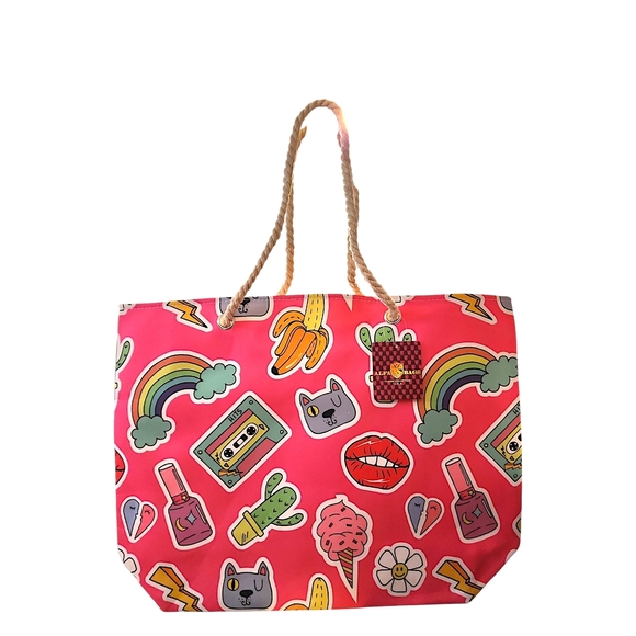Alfa Handbags - Playful ALFA Pink Beach Tote Bag with 90's Stickers